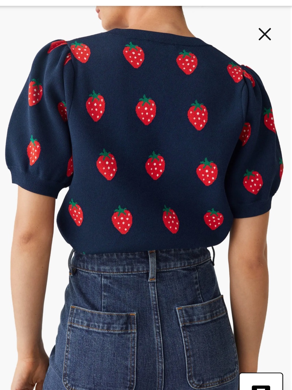 & OTHER STORIES | Strawberry Short Sleeve Sweater In Navy w/ Strawberry Jacquard - Picture 3 of 10